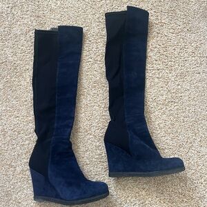 Stuart Weitzman Navy Wedge Boots
